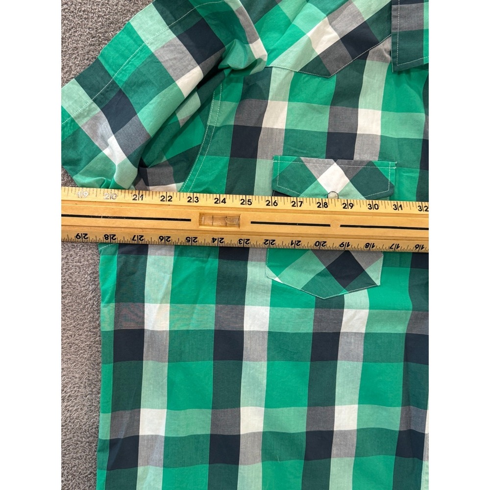 Double Pump‎ Men's Western Snap Shirt 3XL Green Plaid Short Sleeve Pearl Buttons - Picture 4 of 6